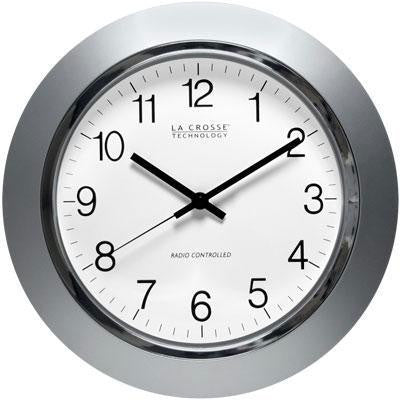 14in Atomic Analog Clock Slvr